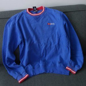 Diesel Blue Sweatshirt w/ Red & White Collar 100% Cotton Made in Greece Size S